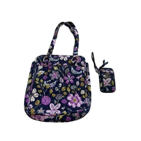 EUC Vera Bradley floral black and purple bag with matching coin and wallet purse - Picture 3 of 7